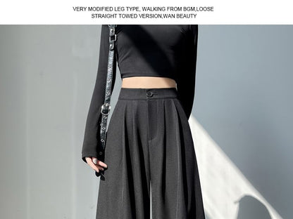 High Rise Plain Wide Leg Slacks (Various Designs)