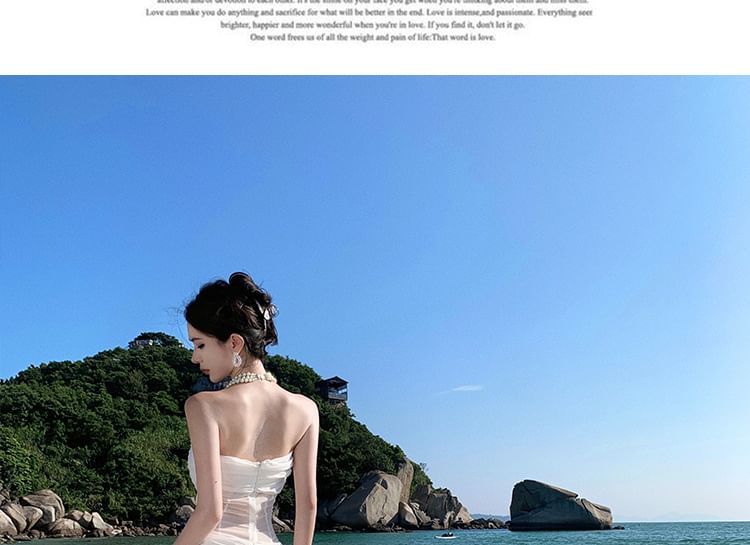 Off-Shoulder Net Full-Length Flared Dress