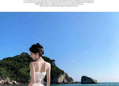 Off-Shoulder Net Full-Length Flared Dress