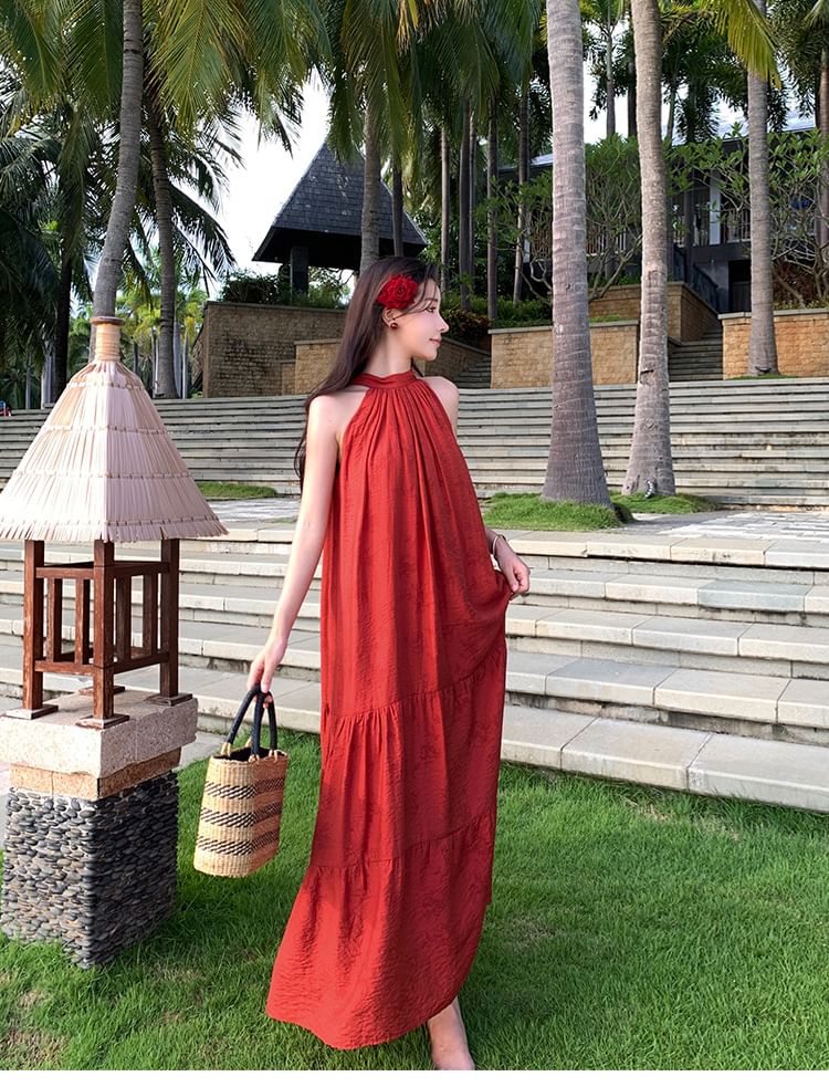Sleeveless Solid Maxi Flared Dress