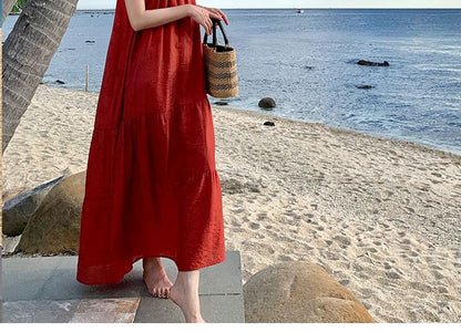 Sleeveless Solid Maxi Flared Dress
