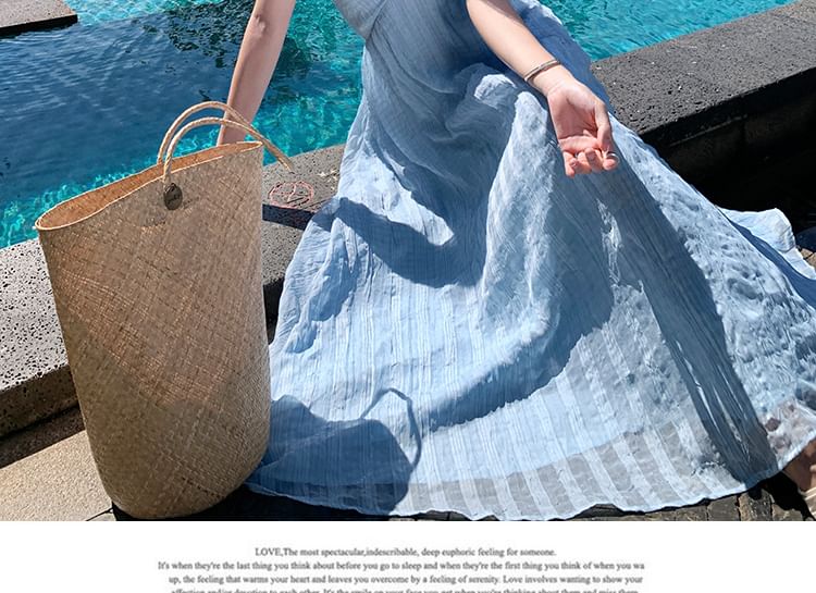 Halter Neckline Striped Floor-Length A-Line Gown