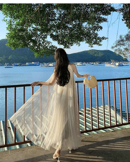 Sleeveless Mesh Full-Length A-Line Gown