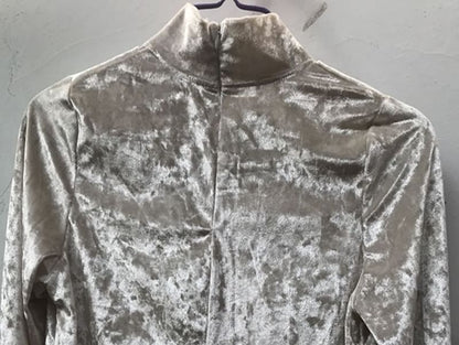 Long-Sleeve Mock Neck Mesh Panel Velvet Top