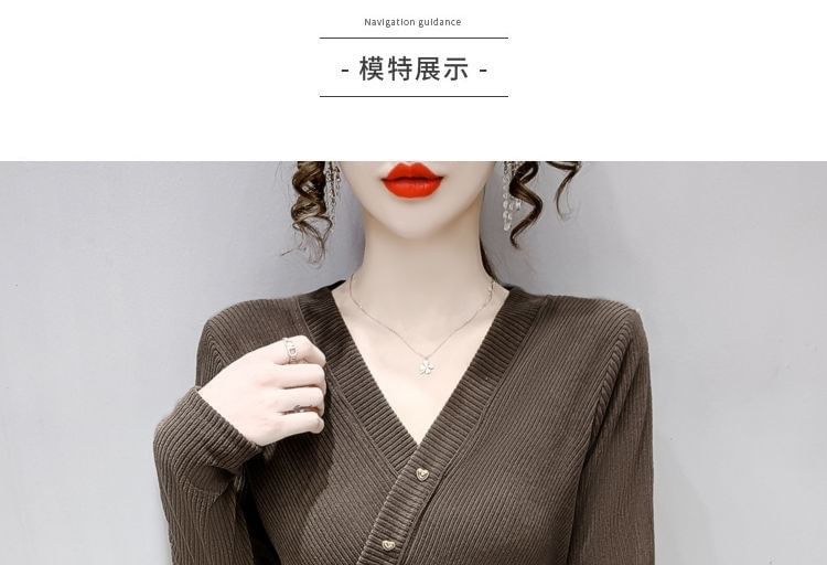 Long-Sleeve V-Neck Asymmetrical Plain Crop Top