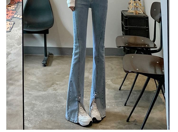 High Waist Slit Hem Flared Jeans