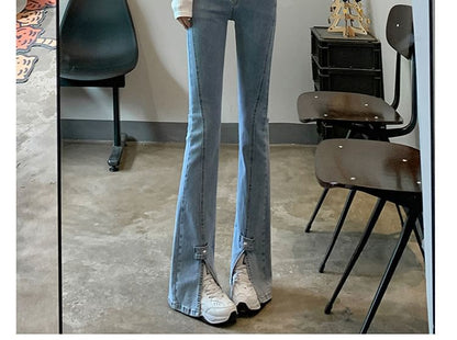 High Waist Slit Hem Flared Jeans