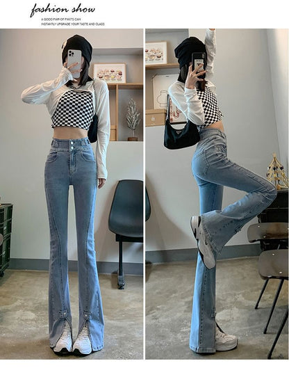 High Waist Slit Hem Flared Jeans