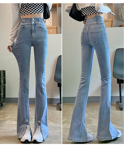 High Waist Slit Hem Flared Jeans