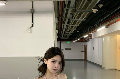 Scoop Neck Plain Side-Slit Slim Fit Halter Top