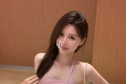 Scoop Neck Plain Side-Slit Slim Fit Halter Top