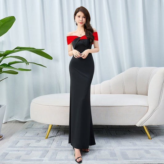 Off-Shoulder Two Tone Knot Trumpet Evening Dress