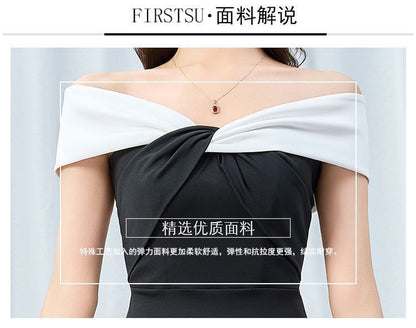 Off-Shoulder Two Tone Knot Trumpet Evening Dress