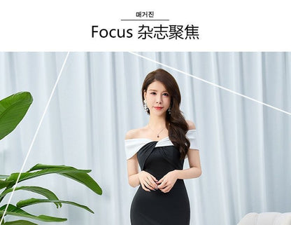 Off-Shoulder Two Tone Knot Trumpet Evening Dress