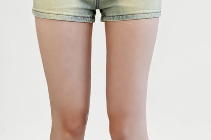 High Waist Washed Denim Hot Pants