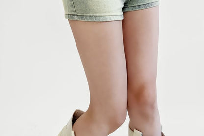 High Waist Washed Denim Hot Pants