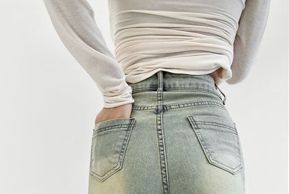 High Waist Washed Denim Hot Pants