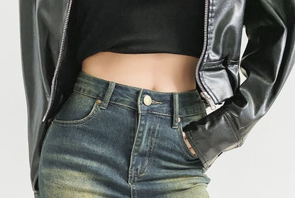 High Waist Washed Denim Hot Pants