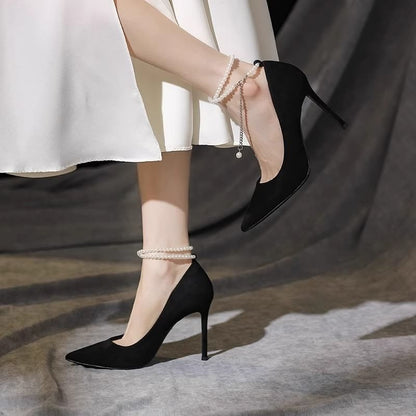 Pointy Faux Pearl Strap Stiletto Heel Pumps