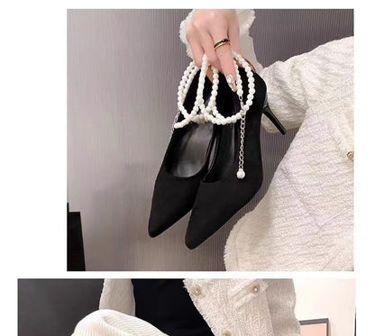 Pointy Faux Pearl Strap Stiletto Heel Pumps