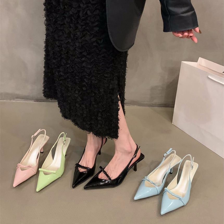 Pointy High Heel Bow Slingback Sandals