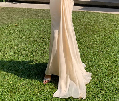 Strapless Two Tone Bow Accent Mermaid Evening Gown