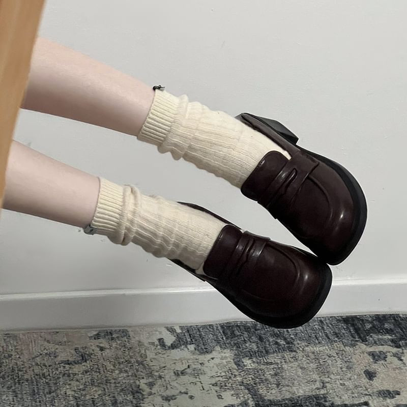 Faux Leather Block Heel Loafers