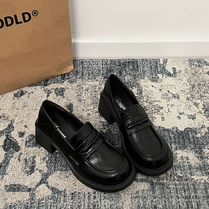Faux Leather Block Heel Loafers