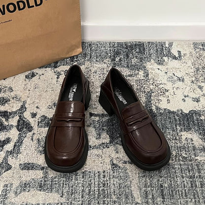 Faux Leather Block Heel Loafers
