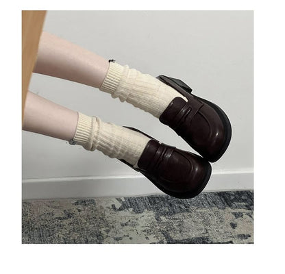 Faux Leather Block Heel Loafers