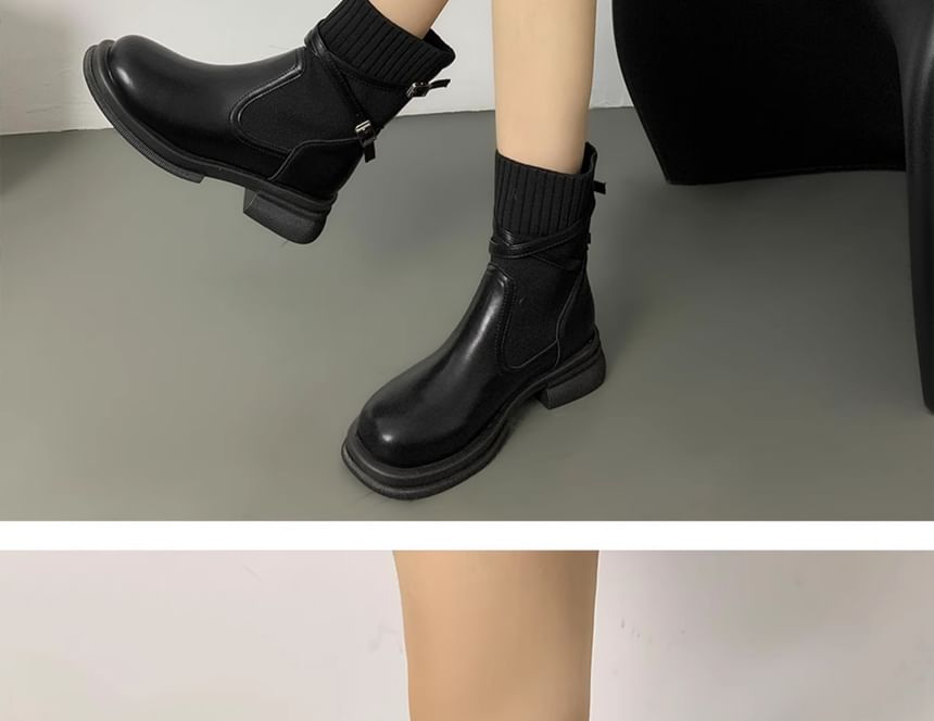 Platform Buckled Panel Knit Short Boots