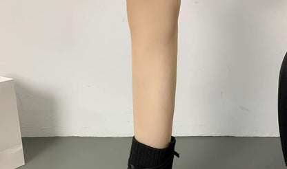 Platform Buckled Panel Knit Short Boots