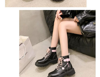 Platform Buckled Panel Lace Up Short Boots