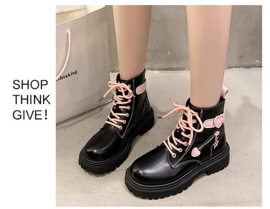 Platform Buckled Panel Lace Up Short Boots