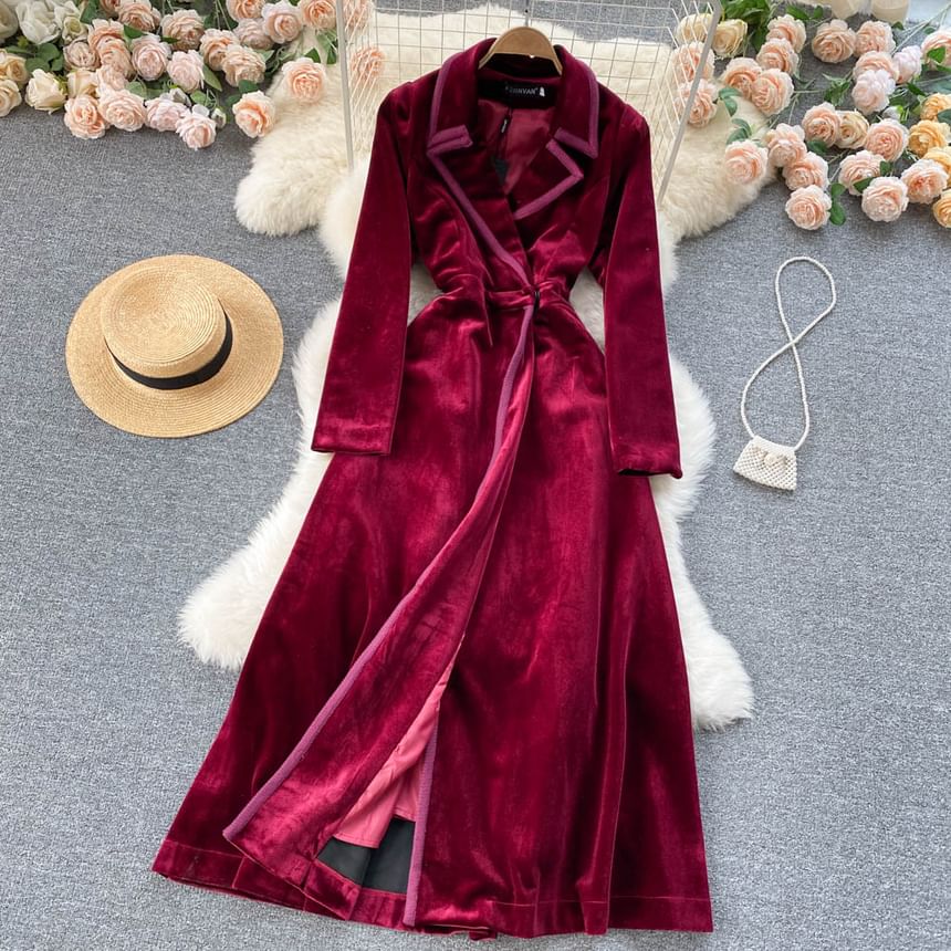 Long Sleeve Velvet Full-Length A-Line Coat Dress