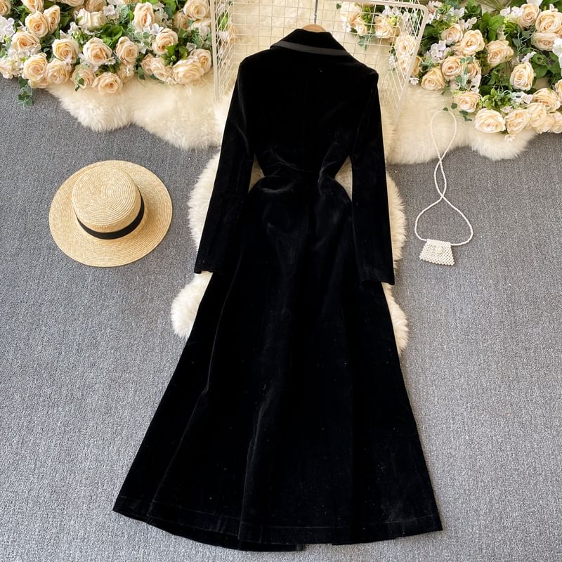 Long Sleeve Velvet Full-Length A-Line Coat Dress