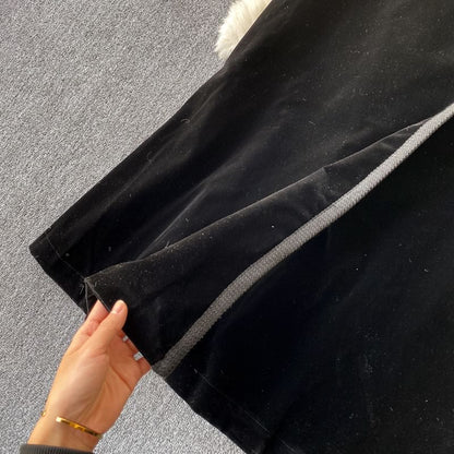 Long Sleeve Velvet Full-Length A-Line Coat Dress