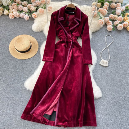 Long Sleeve Velvet Full-Length A-Line Coat Dress