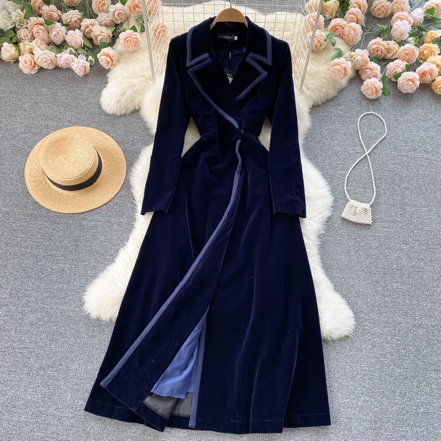 Long Sleeve Velvet Full-Length A-Line Coat Dress