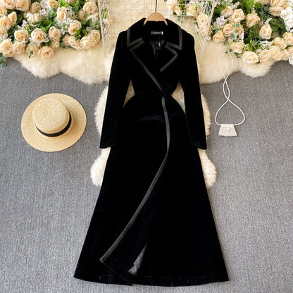 Long Sleeve Velvet Full-Length A-Line Coat Dress