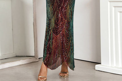 Sleeveless V-Neck Sequin Maxi Sheath Gown