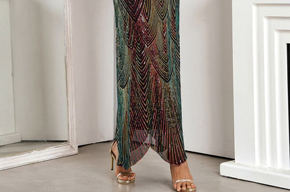 Sleeveless V-Neck Sequin Maxi Sheath Gown