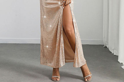 Thin Strap Glitter Maxi Fitted Dress