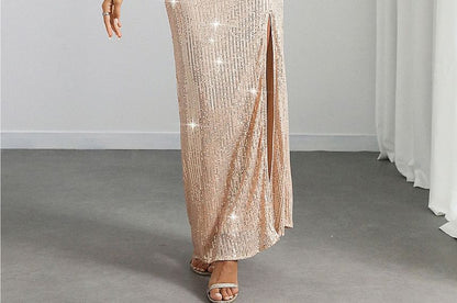Thin Strap Glitter Maxi Fitted Dress