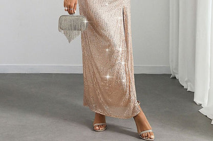 Thin Strap Glitter Maxi Fitted Dress