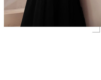 Square A-Line Evening Gown Maxi Sleeve Puff Plain Neck