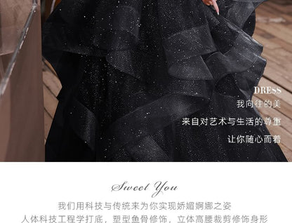 Off The Shoulder Plain Velvet Glitter A-Line Evening Gown
