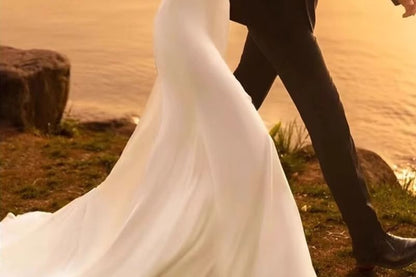 Spaghetti Strap V-Neck Plain Sheath Wedding Gown
