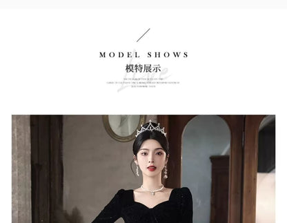 Long-Sleeve  Sweetheart Neck Plain Glitter A-Line Evening Gown