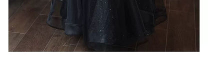 Long-Sleeve  Sweetheart Neck Plain Glitter A-Line Evening Gown